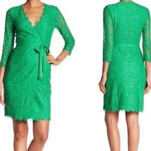 Diane Von Furstenberg DVF Julianna Lace Wrap Dress Green 3/4 Sleeve Size 10